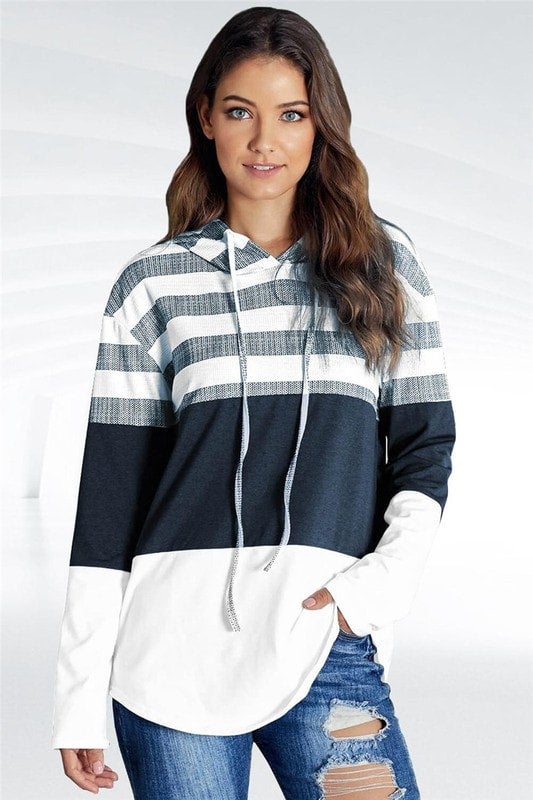 Blue and white striped hoodie 2025 women's